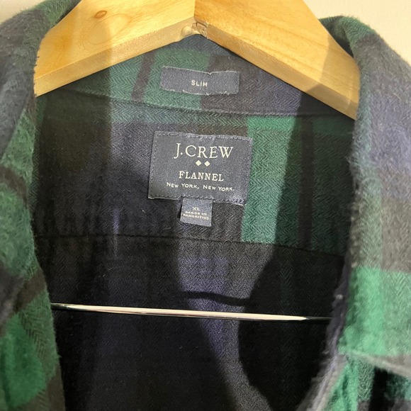J. Crew XL Slim Fit Flannel Shirt Green Blue Plaid Long Sleeve - Picture 2 of 6